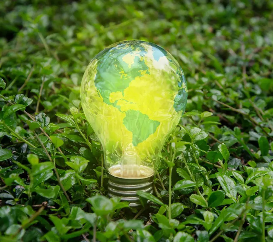 A light bulb with the earth inside of it